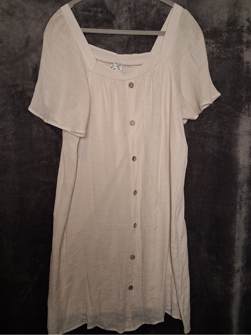 NAIF Cream Button-Front Square Neck Tunic Dress - Picture 2 of 6